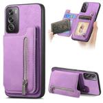 For OPPO Reno12 Global Retro MagSafe Zipper Wallet Card Bag Back Phone Case(Purple)