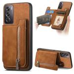 For OPPO Reno12 Global Retro MagSafe Zipper Wallet Card Bag Back Phone Case(Brown)