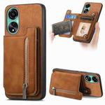 For OPPO A78 4G Retro MagSafe Zipper Wallet Card Bag Back Phone Case(Brown)