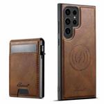 For Samsung Galaxy S25 Ultra 5G Suteni H19 Oil Wax 2-in-1 MagSafe Removable Card Box Back Phone Case(Brown)