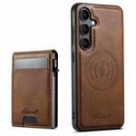 For Samsung Galaxy S25+ 5G Suteni H19 Oil Wax 2-in-1 MagSafe Removable Card Box Back Phone Case(Brown)