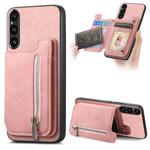 For Sony Xperia 1 VI Retro MagSafe Zipper Wallet Card Bag Back Phone Case(Pink)