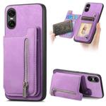 For Sony Xperia 10 VI Retro MagSafe Zipper Wallet Card Bag Back Phone Case(Purple)