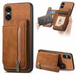 For Sony Xperia 10 VI Retro MagSafe Zipper Wallet Card Bag Back Phone Case(Brown)