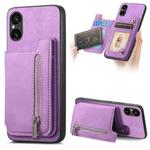 For Sony Xperia 5 V Retro MagSafe Zipper Wallet Card Bag Back Phone Case(Purple)