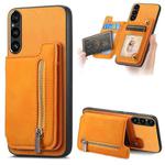 For Sony Xperia 1 V Retro MagSafe Zipper Wallet Card Bag Back Phone Case(Yellow)