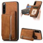 For Sony Xperia 10 V Retro MagSafe Zipper Wallet Card Bag Back Phone Case(Brown)