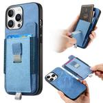 For iPhone 16 Pro Max Retro Magsafe Cross Leather Pull-Out Card Bag Back Phone Case(Blue)