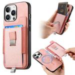 For iPhone 16 Pro Max Retro Magsafe Cross Leather Pull-Out Card Bag Back Phone Case(Pink)