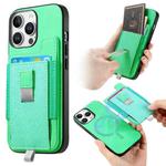 For iPhone 16 Pro Max Retro Magsafe Cross Leather Pull-Out Card Bag Back Phone Case(Green)