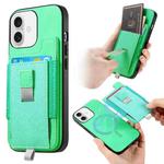 For iPhone 16 Plus Retro Magsafe Cross Leather Pull-Out Card Bag Back Phone Case(Green)