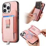 For iPhone 15 Pro max Retro Magsafe Cross Leather Pull-Out Card Bag Back Phone Case(Pink)