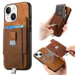 For iPhone 15 Retro Magsafe Cross Leather Pull-Out Card Bag Back Phone Case(Brown)