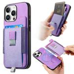 For iPhone 13 Pro Max Retro Magsafe Cross Leather Pull-Out Card Bag Back Phone Case(Purple)