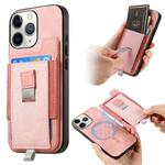 For iPhone 11 Pro Max Retro Magsafe Cross Leather Pull-Out Card Bag Back Phone Case(Pink)