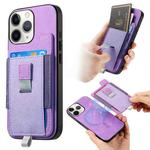 For iPhone 11 Pro Max Retro Magsafe Cross Leather Pull-Out Card Bag Back Phone Case(Purple)