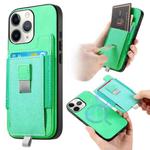 For iPhone 11 Pro Max Retro Magsafe Cross Leather Pull-Out Card Bag Back Phone Case(Green)