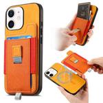 For iPhone 11 Retro Magsafe Cross Leather Pull-Out Card Bag Back Phone Case(Yellow)