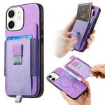 For iPhone 11 Retro Magsafe Cross Leather Pull-Out Card Bag Back Phone Case(Purple)
