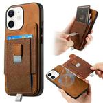 For iPhone 11 Retro Magsafe Cross Leather Pull-Out Card Bag Back Phone Case(Brown)