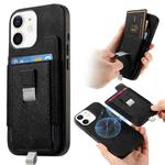 For iPhone 11 Retro Magsafe Cross Leather Pull-Out Card Bag Back Phone Case(Black)