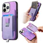 For iPhone 11 Pro Retro Magsafe Cross Leather Pull-Out Card Bag Back Phone Case(Purple)