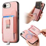 For iPhone 7 / 8 / SE 2022 Retro Magsafe Cross Leather Pull-Out Card Bag Back Phone Case(Pink)