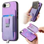 For iPhone 7 / 8 / SE 2022 Retro Magsafe Cross Leather Pull-Out Card Bag Back Phone Case(Purple)