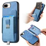 For iPhone 7 Plus / 8 Plus Retro Magsafe Cross Leather Pull-Out Card Bag Back Phone Case(Blue)