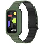 For Xiaomi Band 9 Active Dual Color Soft Case Integrated Magnetic Silicone Watch Band(Dark Green Black)