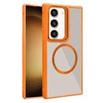 For Samsung Galaxy S23+ 5G Plated CD Texture MagSafe Acrylic Hybrid TPU Phone Case(Orange)