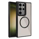 For Samsung Galaxy S23 Ultra 5G Plated CD Texture MagSafe Acrylic Hybrid TPU Phone Case(Black)