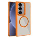 For Samsung Galaxy S25+ 5G Plated CD Texture MagSafe Acrylic Hybrid TPU Phone Case(Orange)