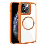 For iPhone 11 Pro Max Plated CD Texture MagSafe Acrylic Hybrid TPU Phone Case(Orange)