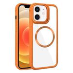 For iPhone 12 Plated CD Texture MagSafe Acrylic Hybrid TPU Phone Case(Orange)