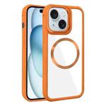 For iPhone 15 Plated CD Texture MagSafe Acrylic Hybrid TPU Phone Case(Orange)