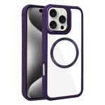 For iPhone 15 Pro Plated CD Texture MagSafe Acrylic Hybrid TPU Phone Case(Purple)