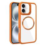 For iPhone 16 Plus Plated CD Texture MagSafe Acrylic Hybrid TPU Phone Case(Orange)