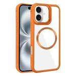 For iPhone 16 Plated CD Texture MagSafe Acrylic Hybrid TPU Phone Case(Orange)