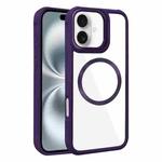 For iPhone 16 Plated CD Texture MagSafe Acrylic Hybrid TPU Phone Case(Purple)