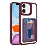 For iPhone 11 Electroplated Card Bag Acrylic Hybrid TPU Phone Case(Wine Red)