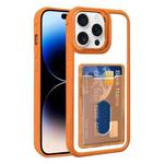 For iPhone 14 Pro Max Electroplated Card Bag Acrylic Hybrid TPU Phone Case(Orange)