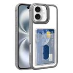 For iPhone 16 Electroplated Card Bag Acrylic Hybrid TPU Phone Case(Grey)