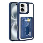 For iPhone 16 Electroplated Card Bag Acrylic Hybrid TPU Phone Case(Blue)