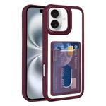 For iPhone 16 Electroplated Card Bag Acrylic Hybrid TPU Phone Case(Wine Red)