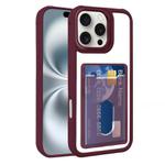 For iPhone 17 Pro Max Electroplated Card Bag Acrylic Hybrid TPU Phone Case(Wine Red)