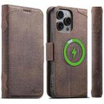 For iPhone 16 Pro Max Suteni J07 Multi-functional Horizontal MagSafe Denim Leather Phone Case(Brown)