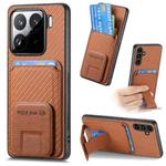 For Xiaomi 15 Carbon Fiber Card Bag Fold Stand Phone Case(Brown)