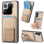 For Xiaomi 15 Carbon Fiber Card Bag Fold Stand Phone Case(Khaki)
