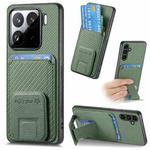 For Xiaomi 15 Carbon Fiber Card Bag Fold Stand Phone Case(Green)